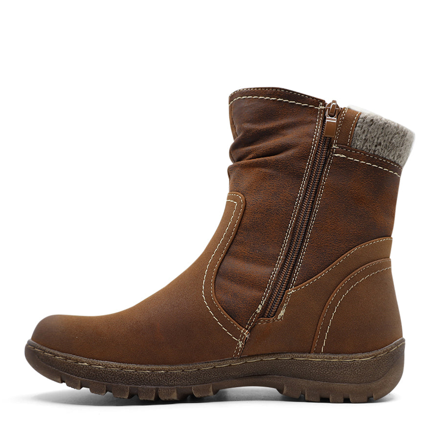 BROWN ZIP UP ANKLE BOOT