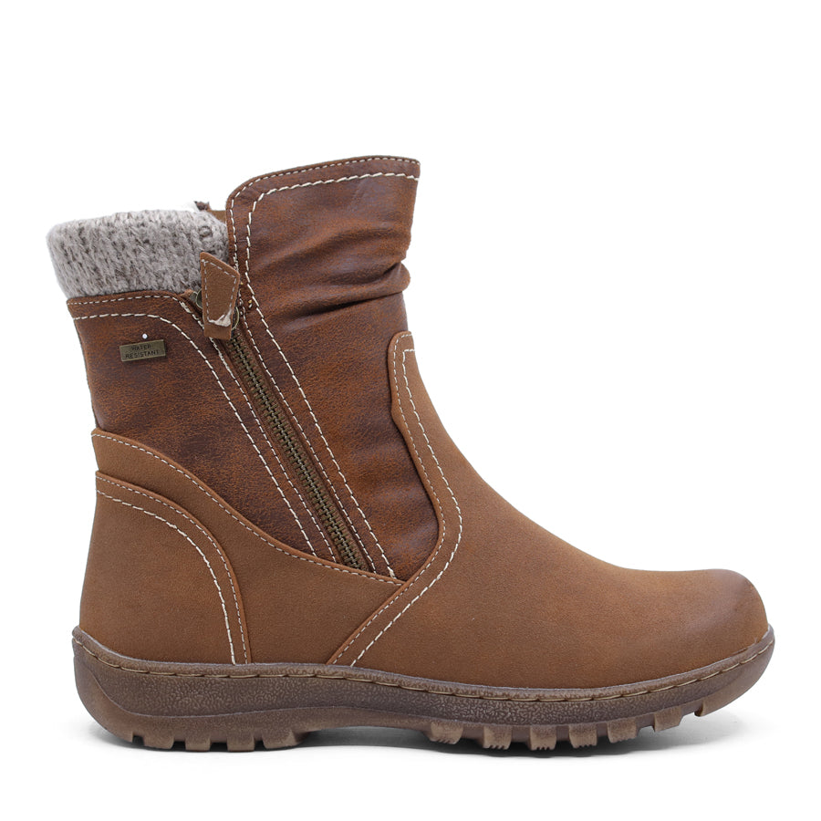 BROWN ZIP UP ANKLE MID BOOT