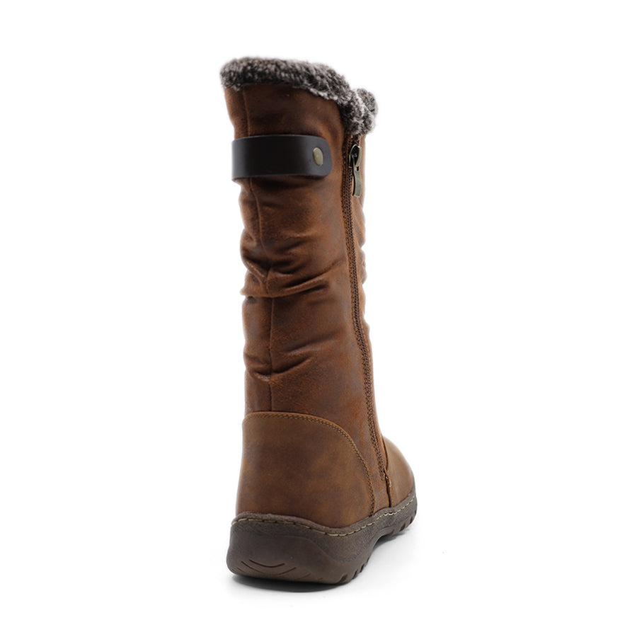 BROWN SUEDE ZIP UP MID CALF ANKLE BOOT