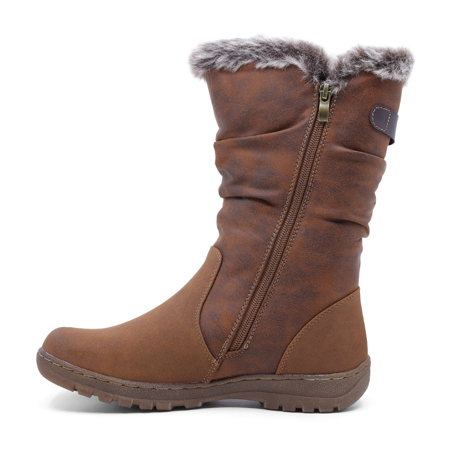 BROWN MID CALF ZIP UP BOOT