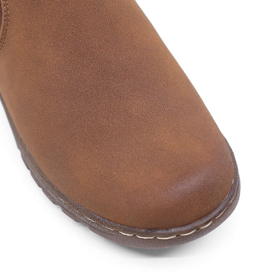 BROWN MID CALF ZIP UP BOOT