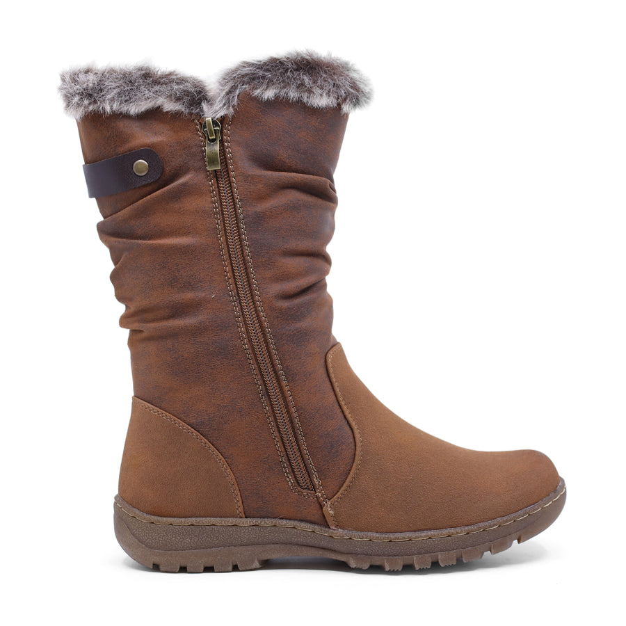 BROWN MID CALF ZIP UP BOOT