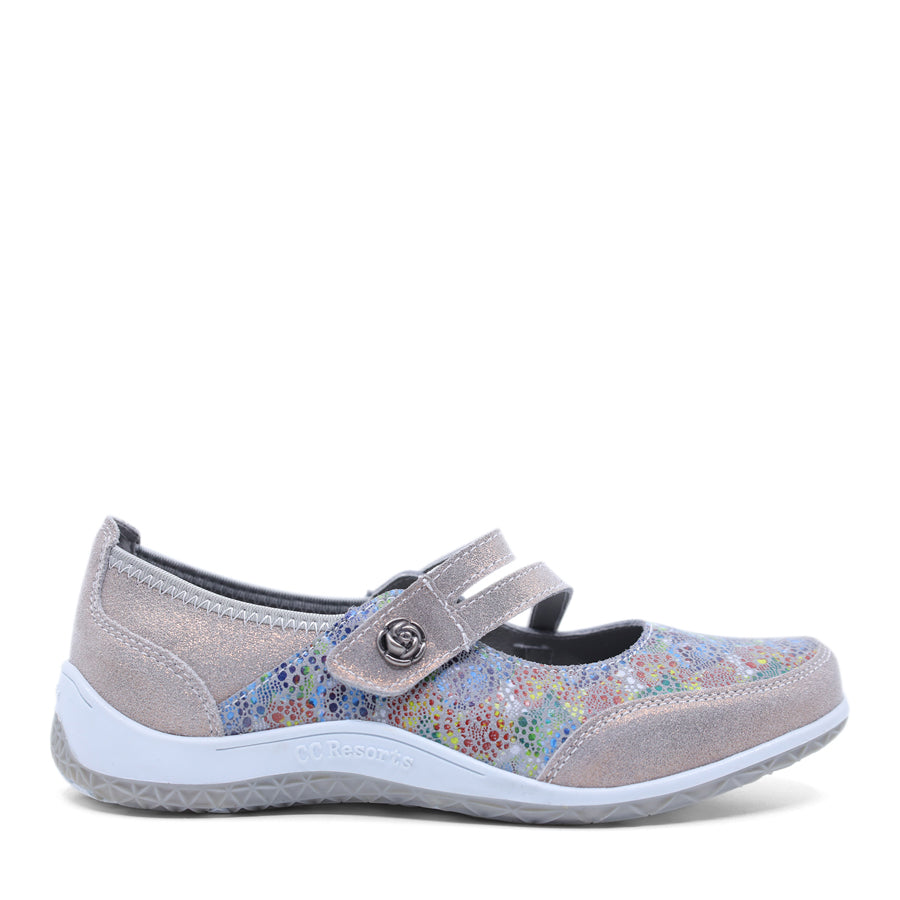 BLACK MULTI COLOUR MARY JANE VELCRO FLAT SHOE