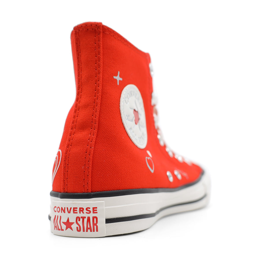 WOMENS CONVERSE RED HIGH TOP LACE UP LOVE HEART SNEAKER