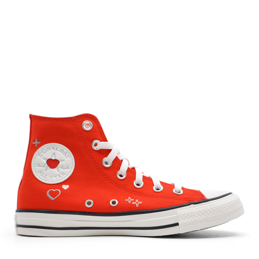 WOMENS CONVERSE RED HIGH TOP LACE UP LOVE HEART SNEAKER