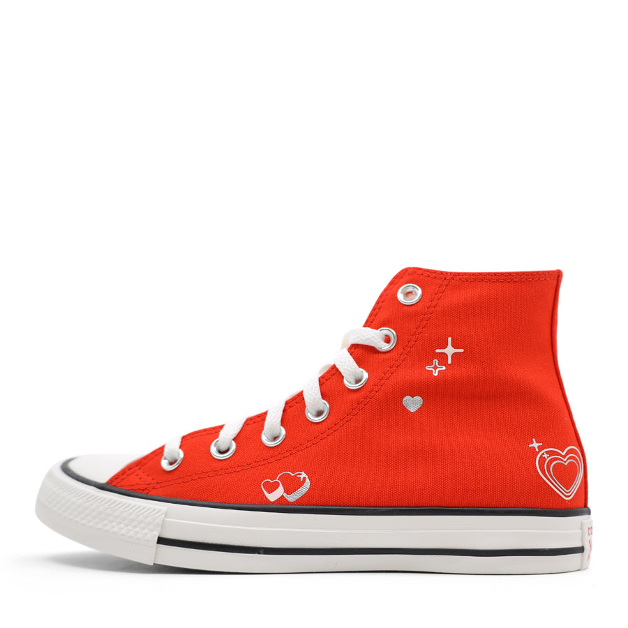 WOMENS CONVERSE RED HIGH TOP LACE UP LOVE HEART SNEAKER