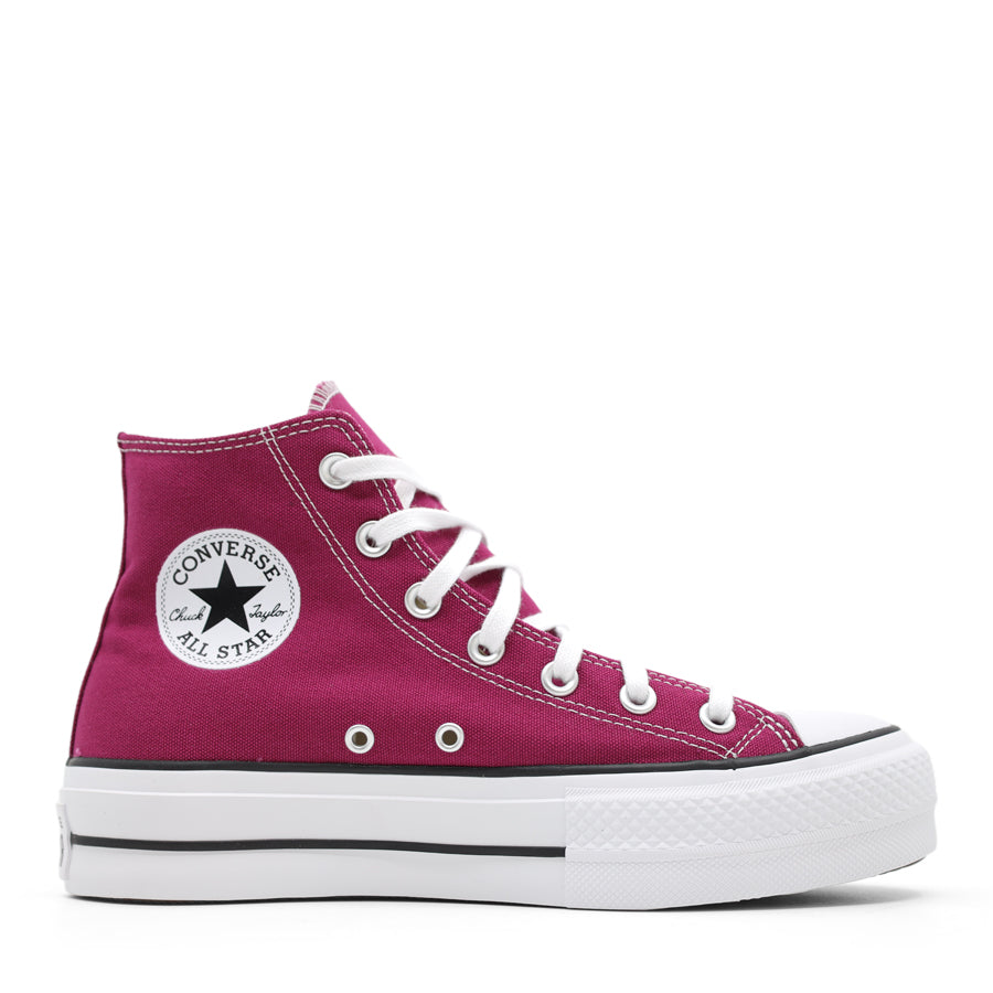 BERRY RED  CANVAS HIGH TOP LACE UP PLATFORM SNEAKER