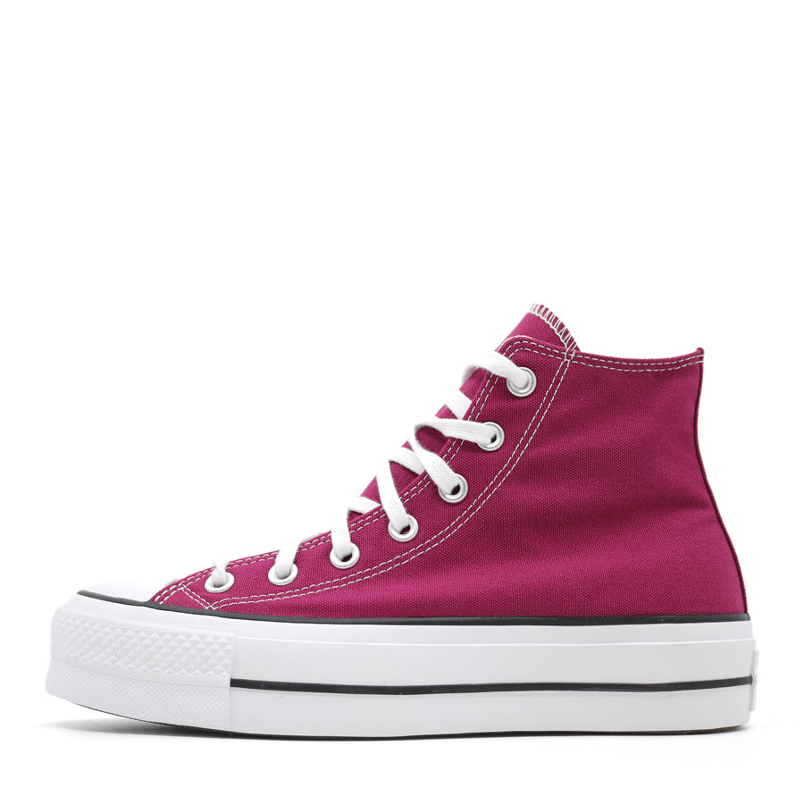 BERRY RED  CANVAS HIGH TOP LACE UP PLATFORM SNEAKER