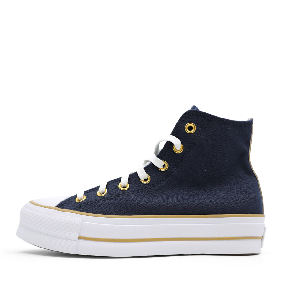 WOMENS CONVERSE PLATFORM BLUE GOLD HIGH TOP LACE UP SNEAKER