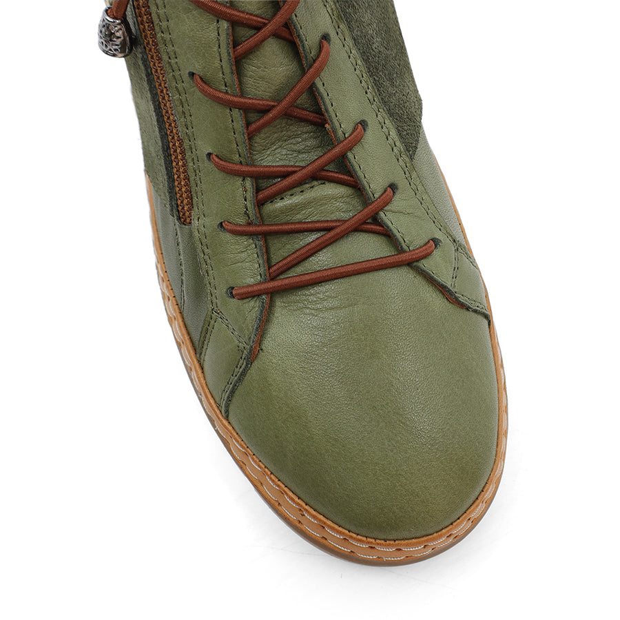 KHAKI GREEN ZIP UP LACE UP ANKLE BOOT