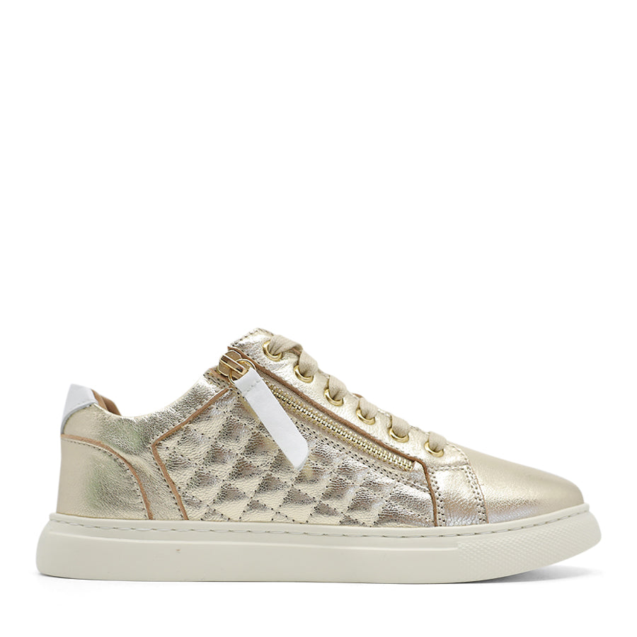 GOLD METALLIC LACE UP ZIP UP SNEAKER