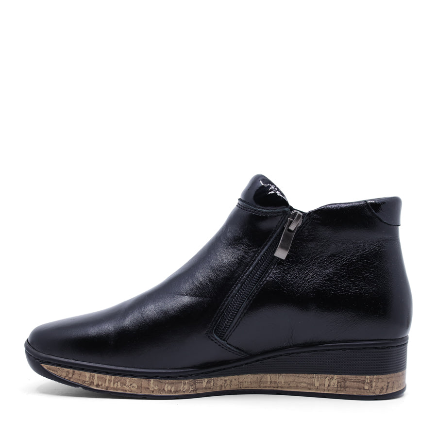 BLACK WEDGE HEEL ZIP UP ANKLE BOOT