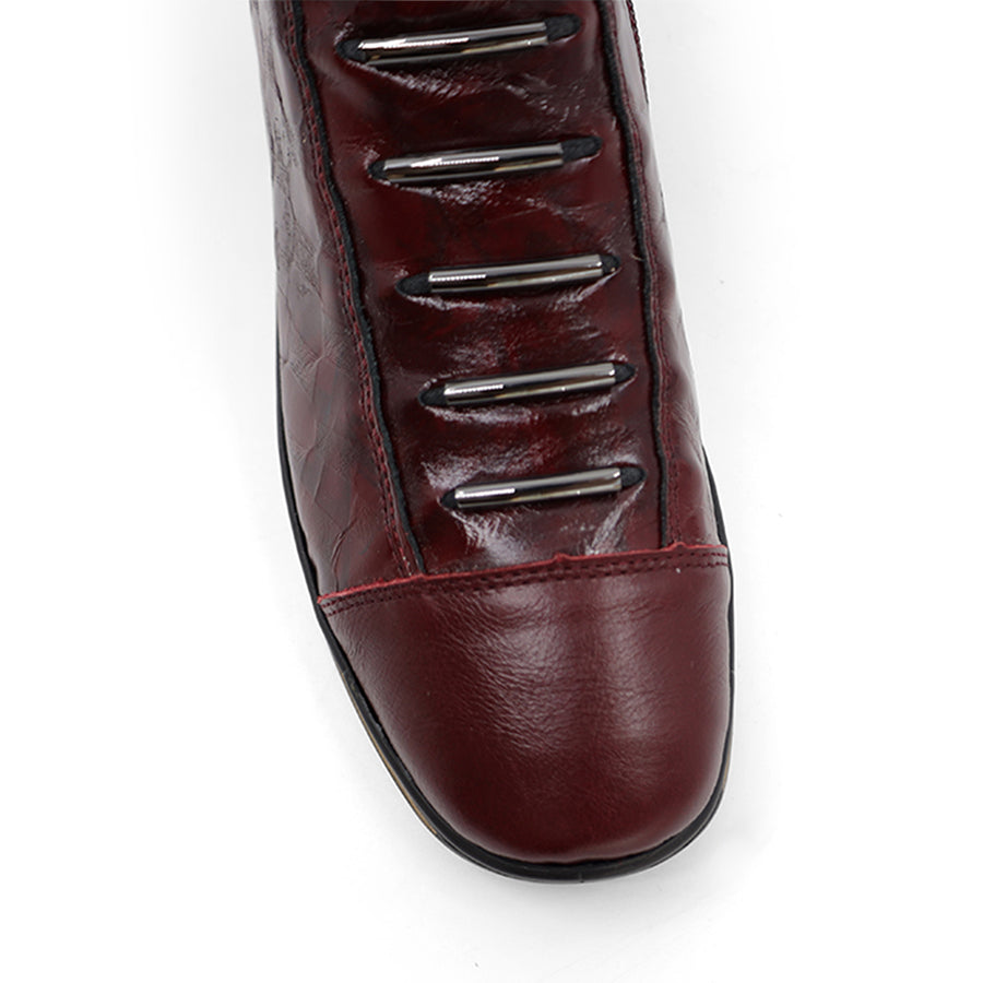 BORDO RED CROC  LACE UP ZIP UP ANKLE BOOT