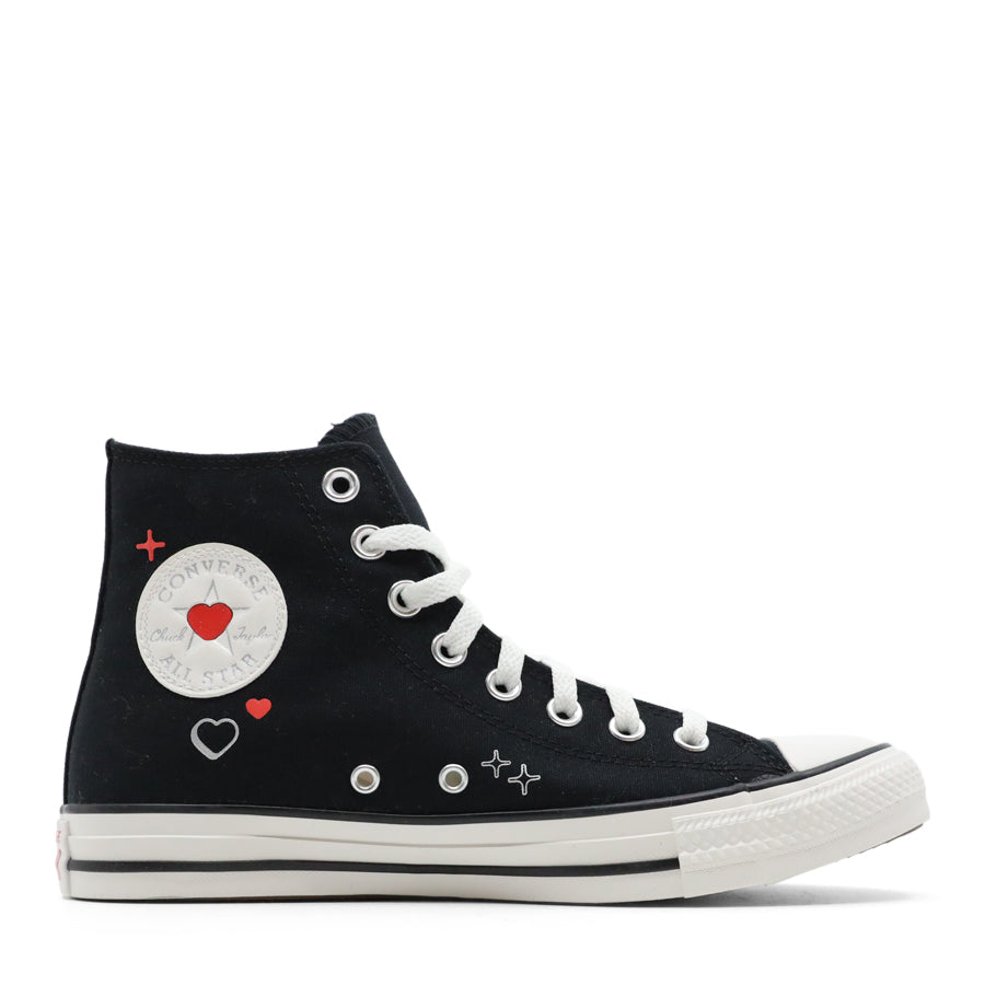 WOMENS CONVERSE BLACK HIGH TOP LACE UP LOVE HEART SNEAKER