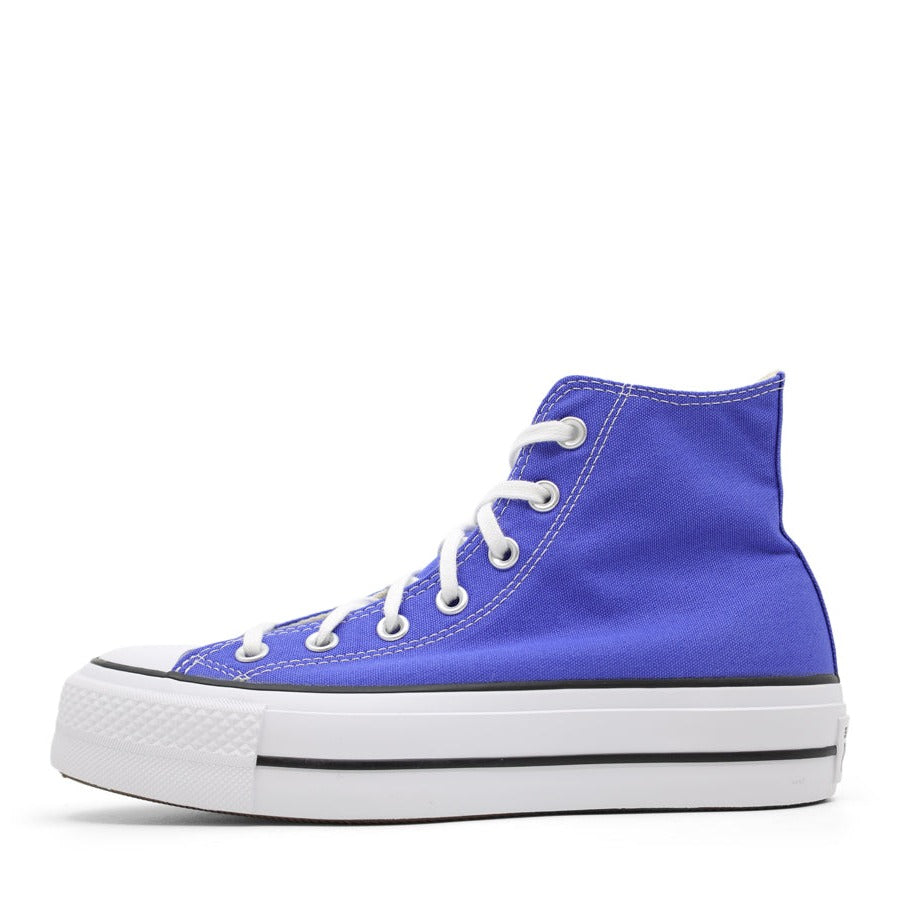 BRIGHT BLUE  CANVAS HIGH TOP LACE UP PLATFORM SNEAKER