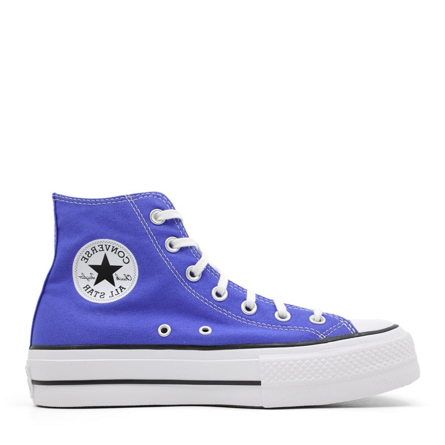 BRIGHT BLUE  CANVAS HIGH TOP LACE UP PLATFORM SNEAKER