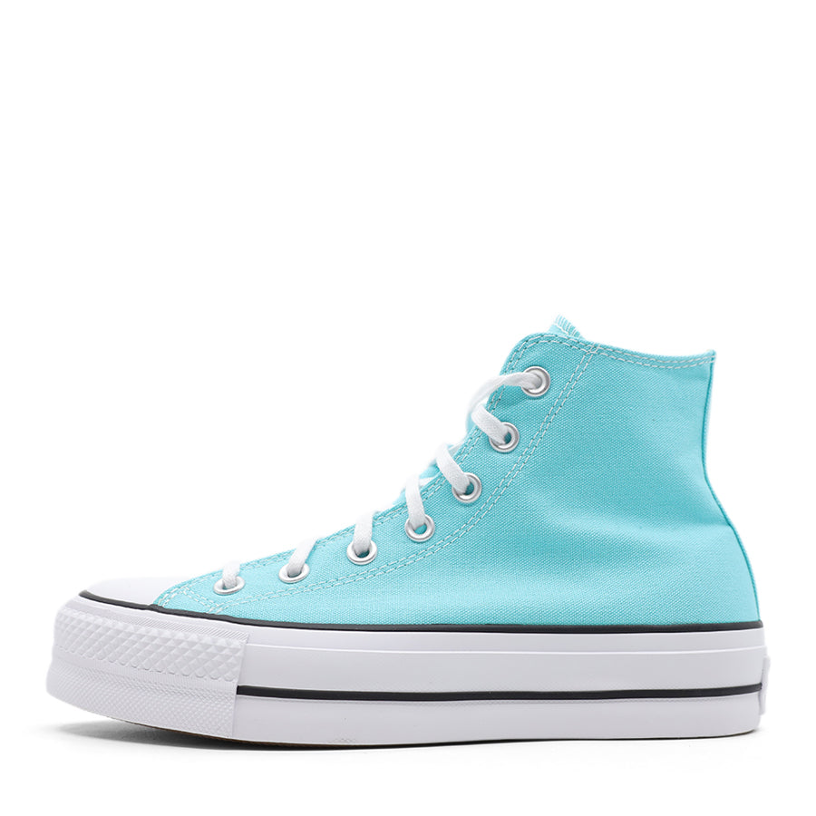LIGHT BLUE CANVAS HIGH TOP LACE UP PLATFORM SNEAKER