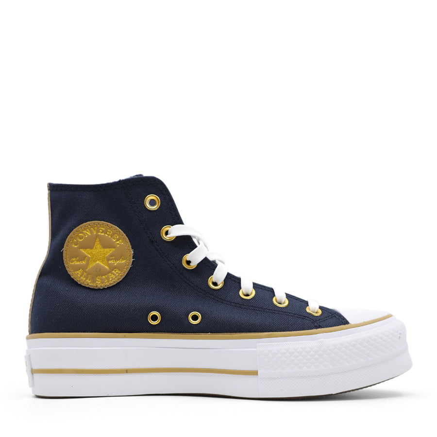 WOMENS CONVERSE PLATFORM BLUE GOLD HIGH TOP LACE UP SNEAKER