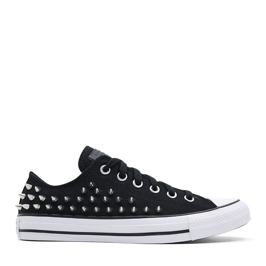 BLACK CANVAS UPPER SILVER SPIKES STUDS LACE UP SNEAKER
