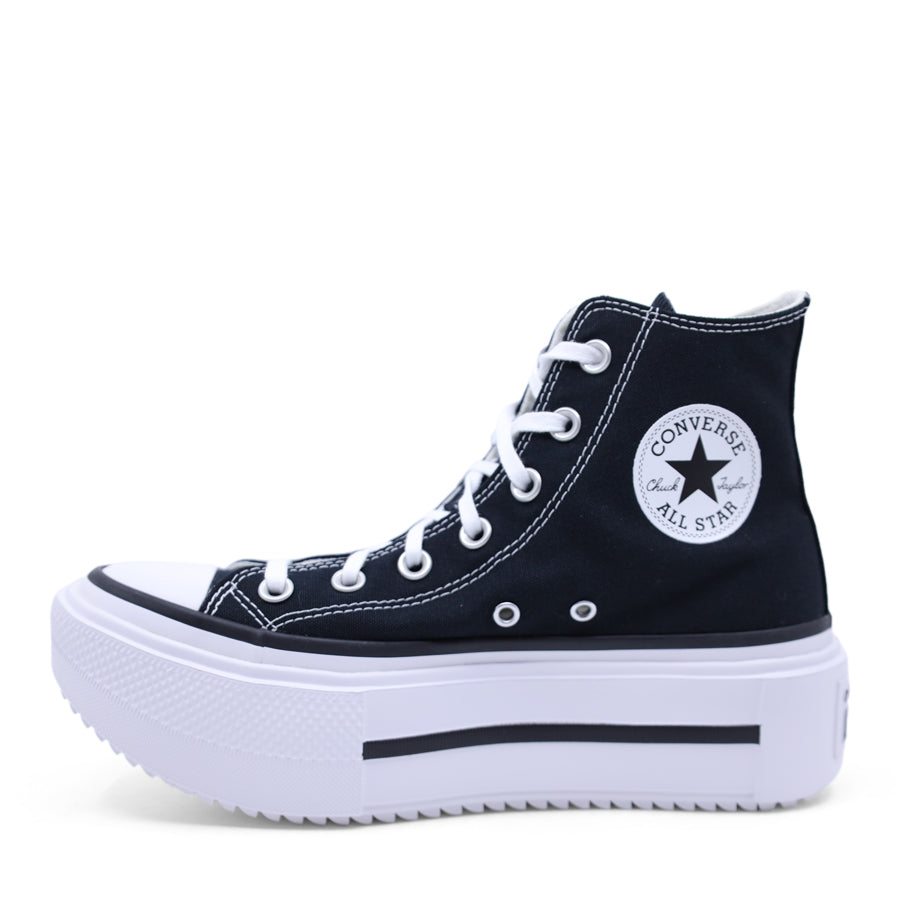 CHUCK TAYLOR BLACK UPPER WHITE PLATFORM SOLE HIGH TOP LACE UP SNEAKER
