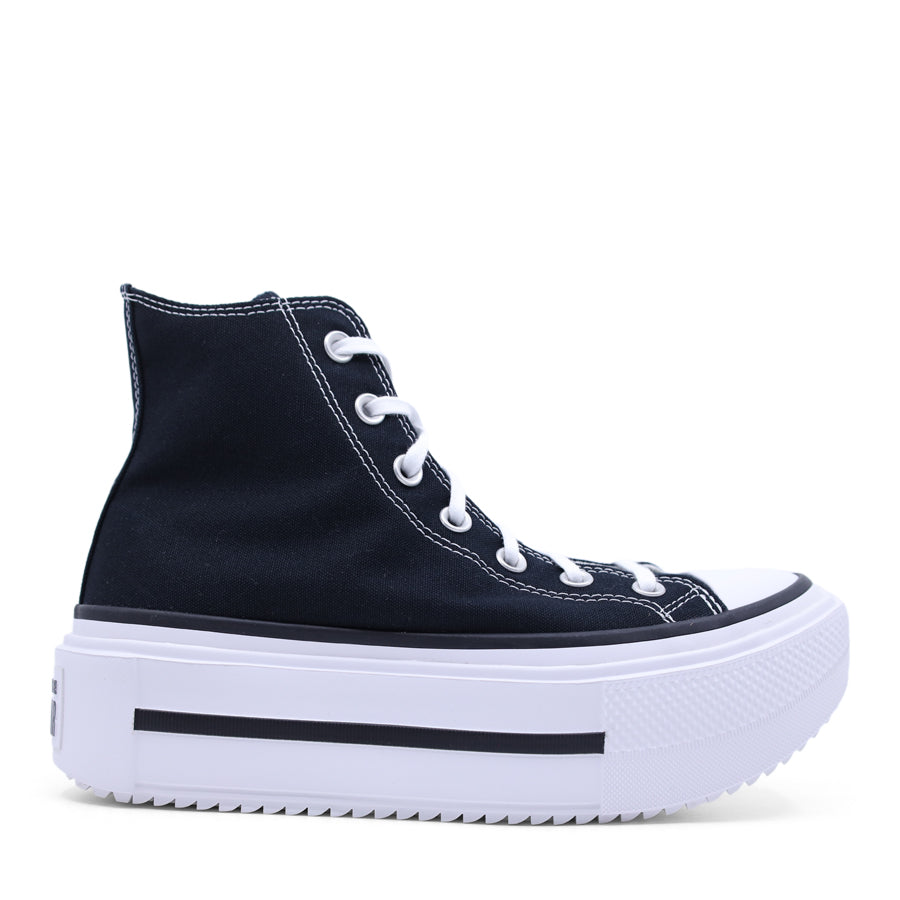 CHUCK TAYLOR BLACK UPPER WHITE PLATFORM SOLE HIGH TOP LACE UP SNEAKER