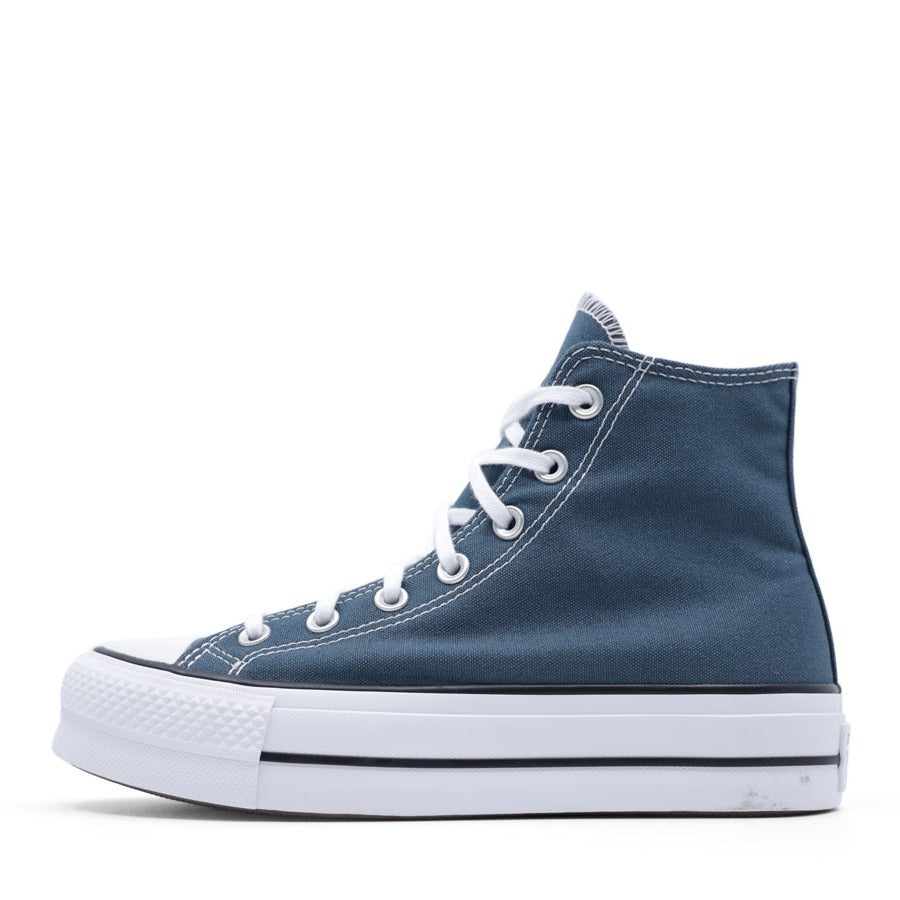 DENIM BLUE CANVAS HIGH TOP LACE UP PLATFORM SNEAKER