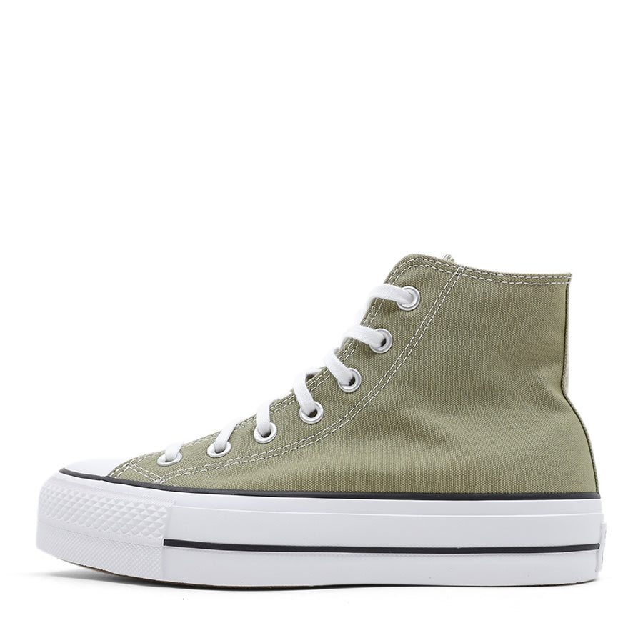 MOSS GREEN CANVAS HIGH TOP LACE UP PLATFORM SNEAKER