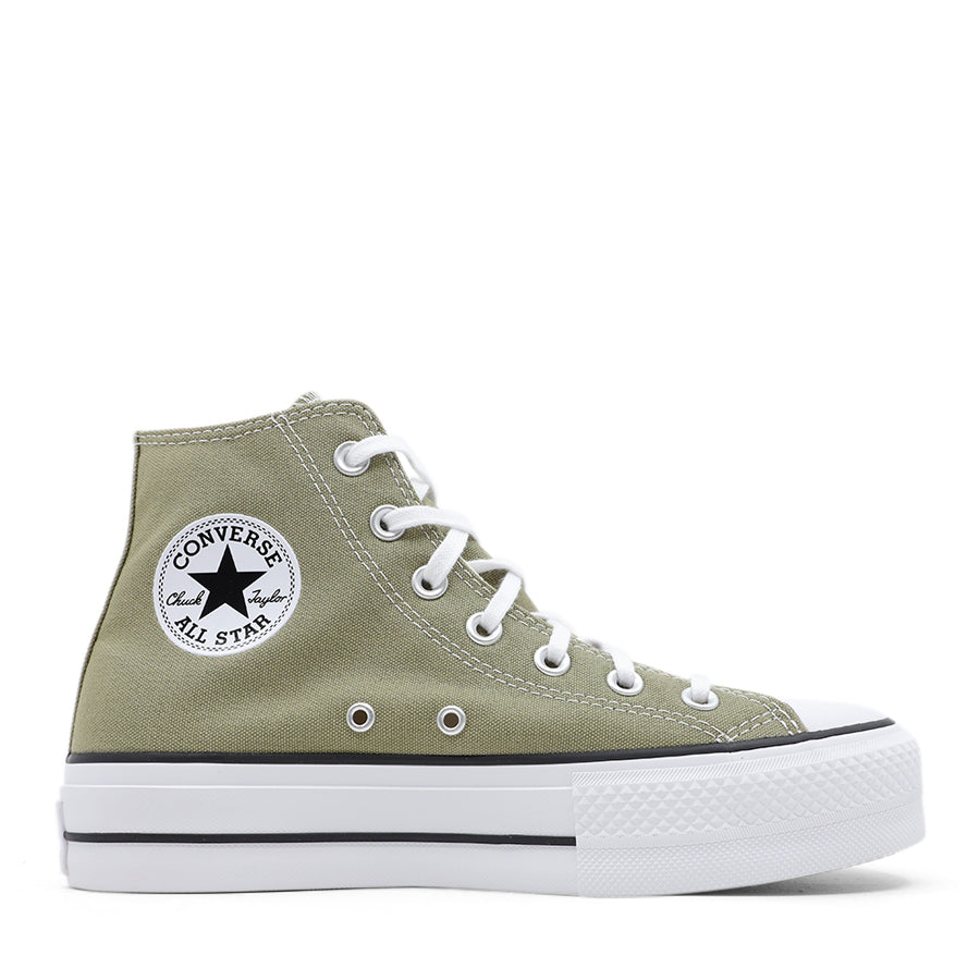 MOSS GREEN CANVAS HIGH TOP LACE UP PLATFORM SNEAKER