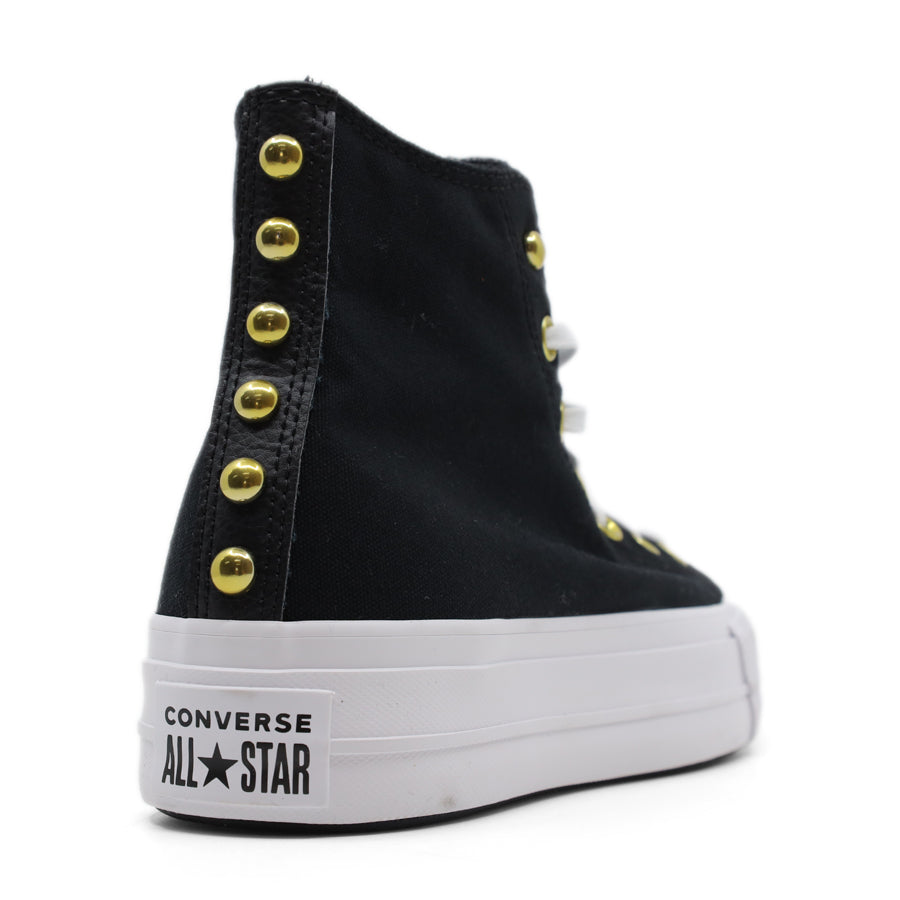 BLACK GOLD STUD PLATFORM HIGH TOP LACE UP SNEAKER