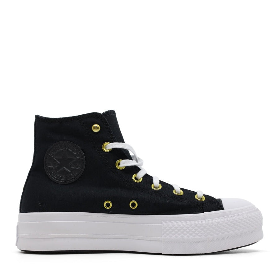 BLACK GOLD STUD PLATFORM HIGH TOP LACE UP SNEAKER