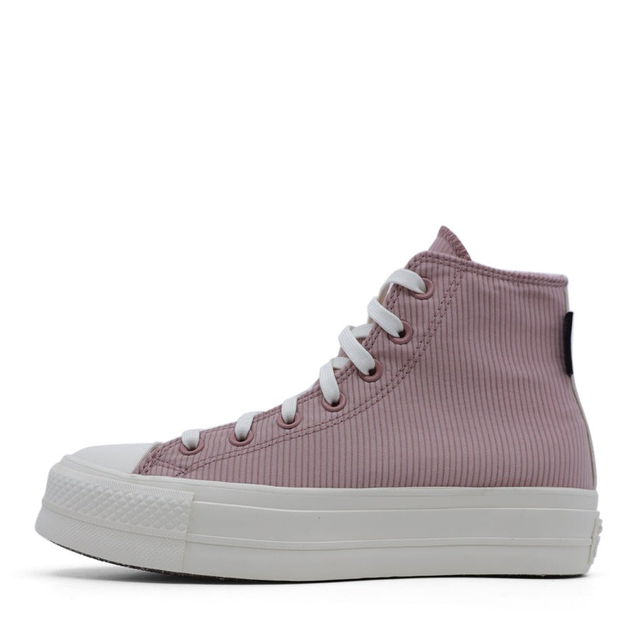 WHITE CANVAS HIGH TOP LACE UP PLATFORM SNEAKER