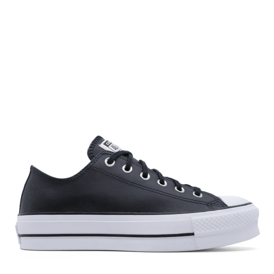 BLACK LEATHER PLATFORM LACE UP LOW TOP SNEAKER