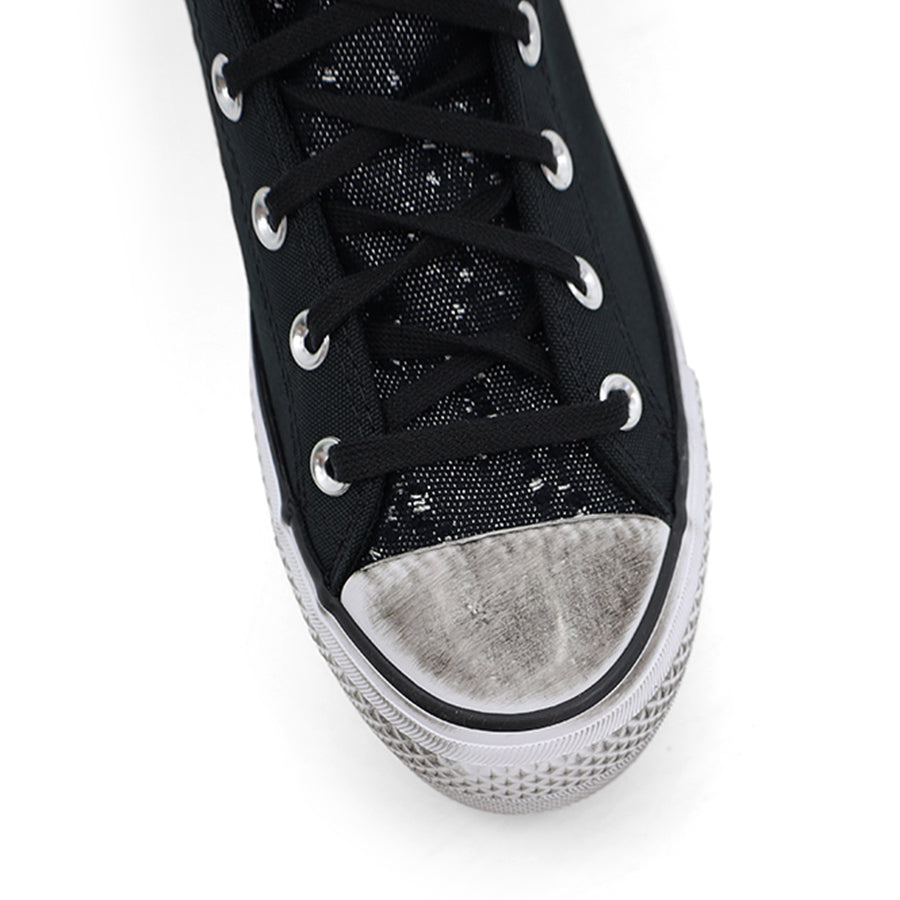 BLACK SILVER STUD SPARKLE HIGH TOP LACE UP SNEAKER