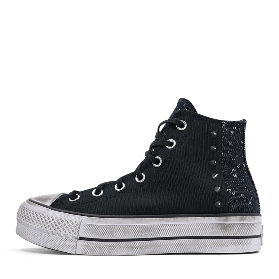 BLACK SILVER STUD SPARKLE HIGH TOP LACE UP SNEAKER