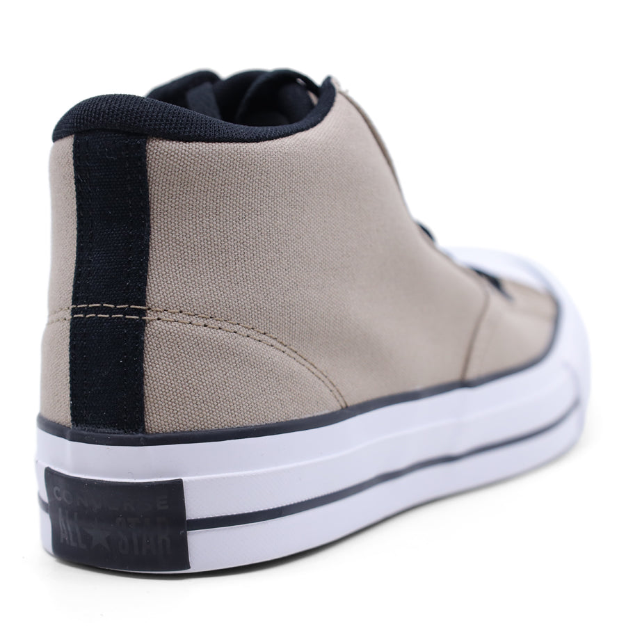 BEIGE CANVAS UPPER WHITE BLACK STRIPE SOLE LACE UP MID RISE SNEAKER