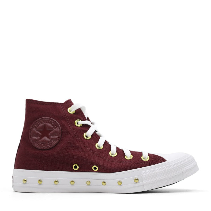 BORDEAUX RED MAROON GOLD STUD CHUCK HI TOP LACE UP SNEAKER