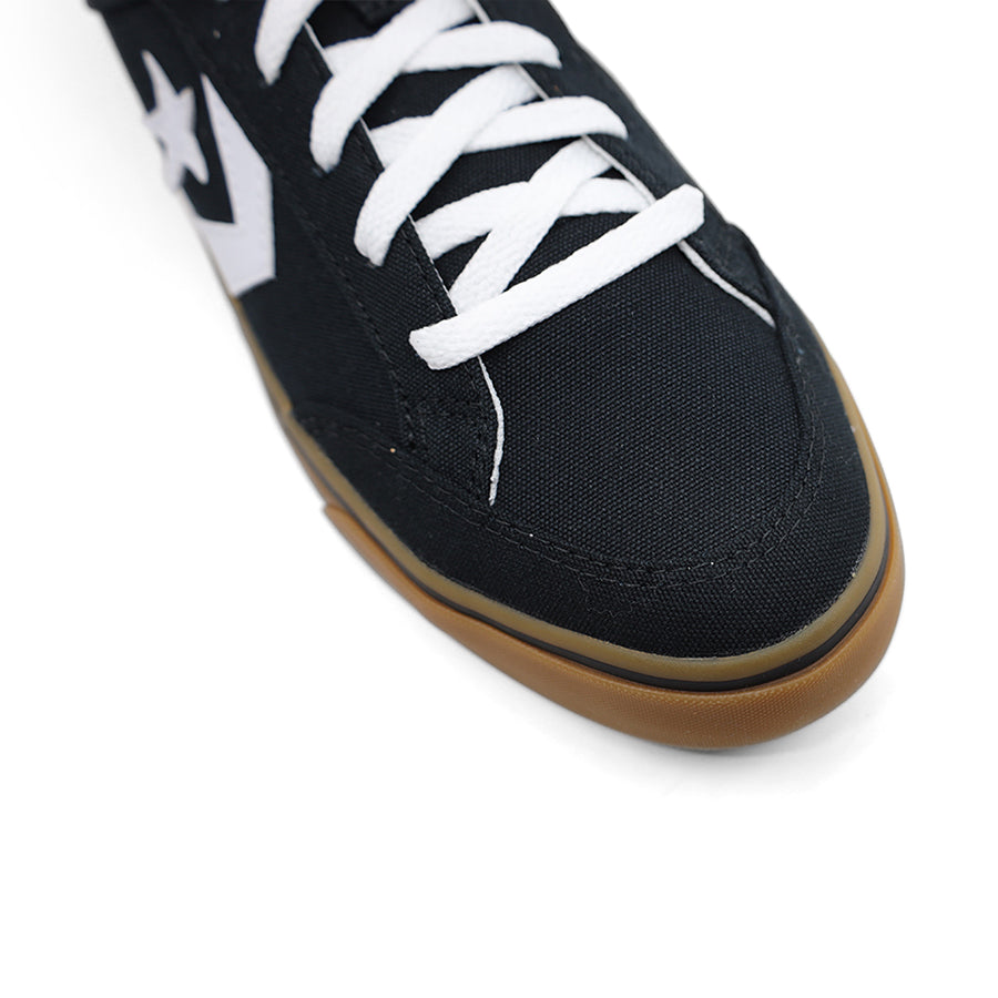 BLACK WHITE STRIP LOGO BROWN RUBBER SOLE LACE UP SNEAKER