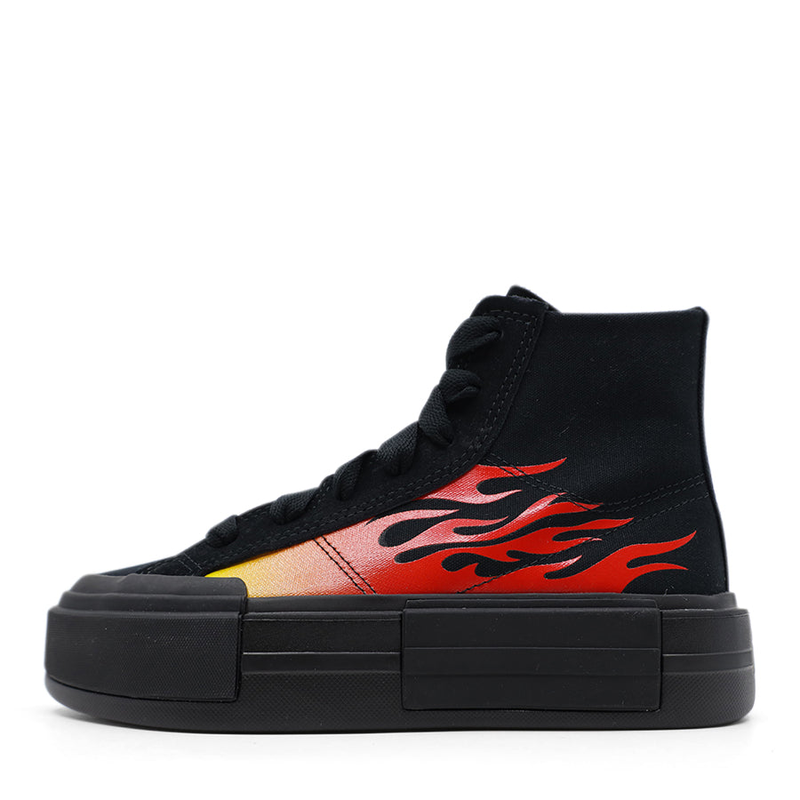 BLACK RED FLAME PLATFORM LACE UP HIGH TOP SNEAKER