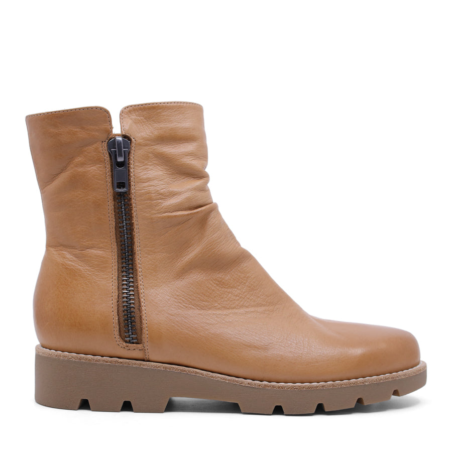 DARK TAN BROWN ZIP UP ANKLE BOOT