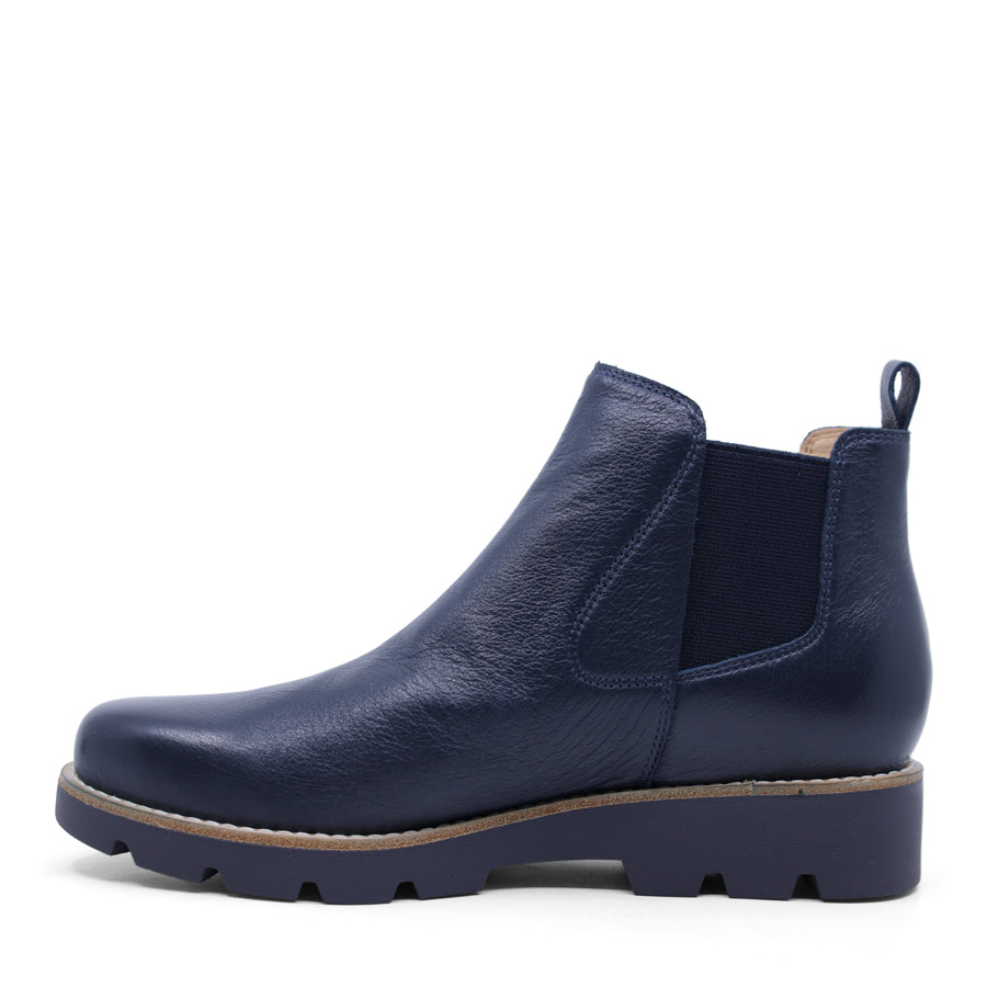 NAVY BLUE DUAL ELASTIC GUSSET SLIP ON ANKLE BOOT