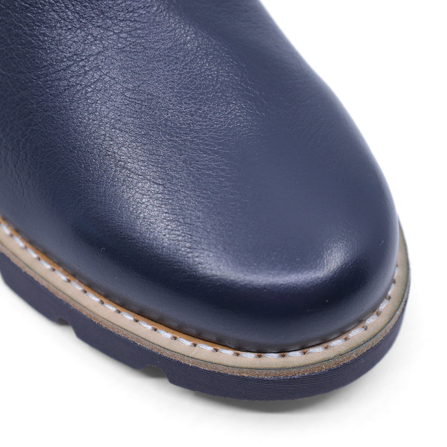 NAVY BLUE DUAL ELASTIC GUSSET SLIP ON ANKLE BOOT