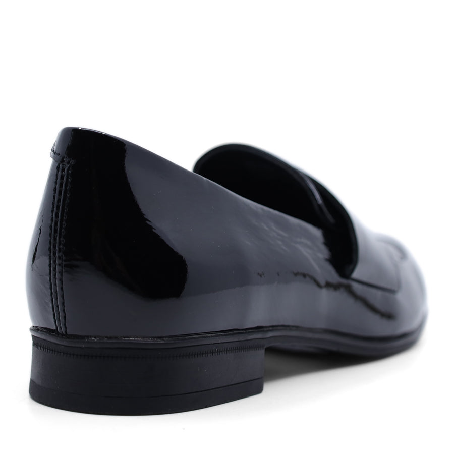 BLACK PATENT SLIP ON FLAT LOAFER