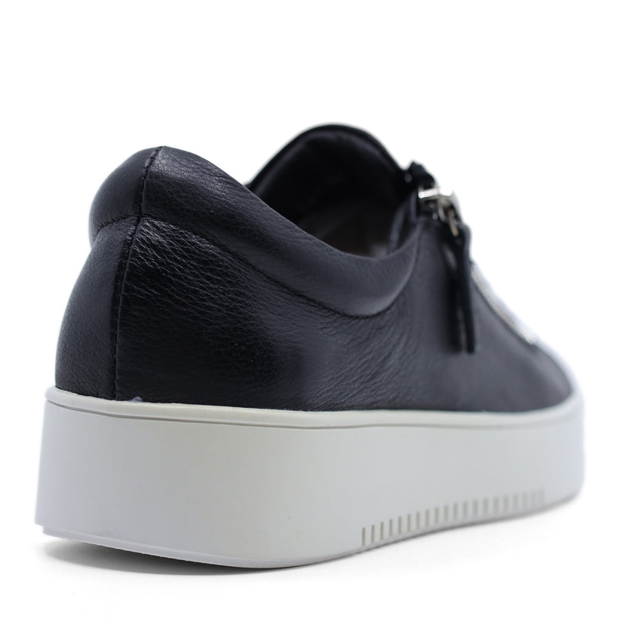 BLACK UPPER WHITE PLATFORM SOLE LACE UP ZIP UP FLAT SNEAKER