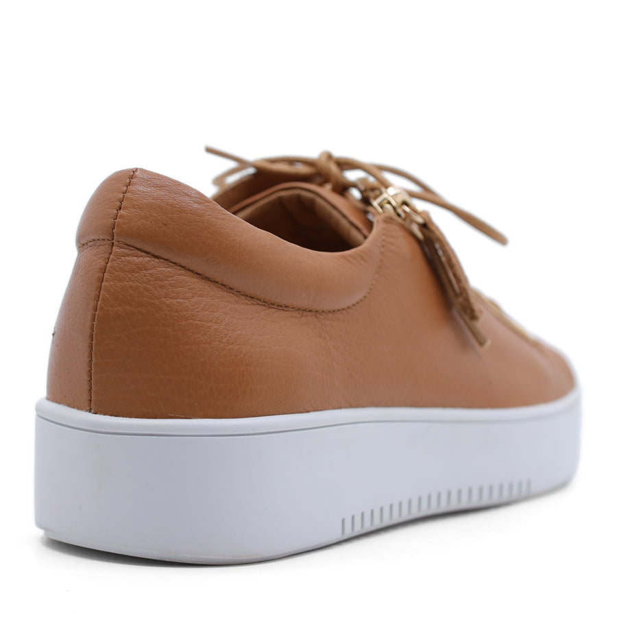 SCOTCH BROWN UPPER WHITE PLATFORM SOLE LACE UP ZIP UP FLAT SNEAKER