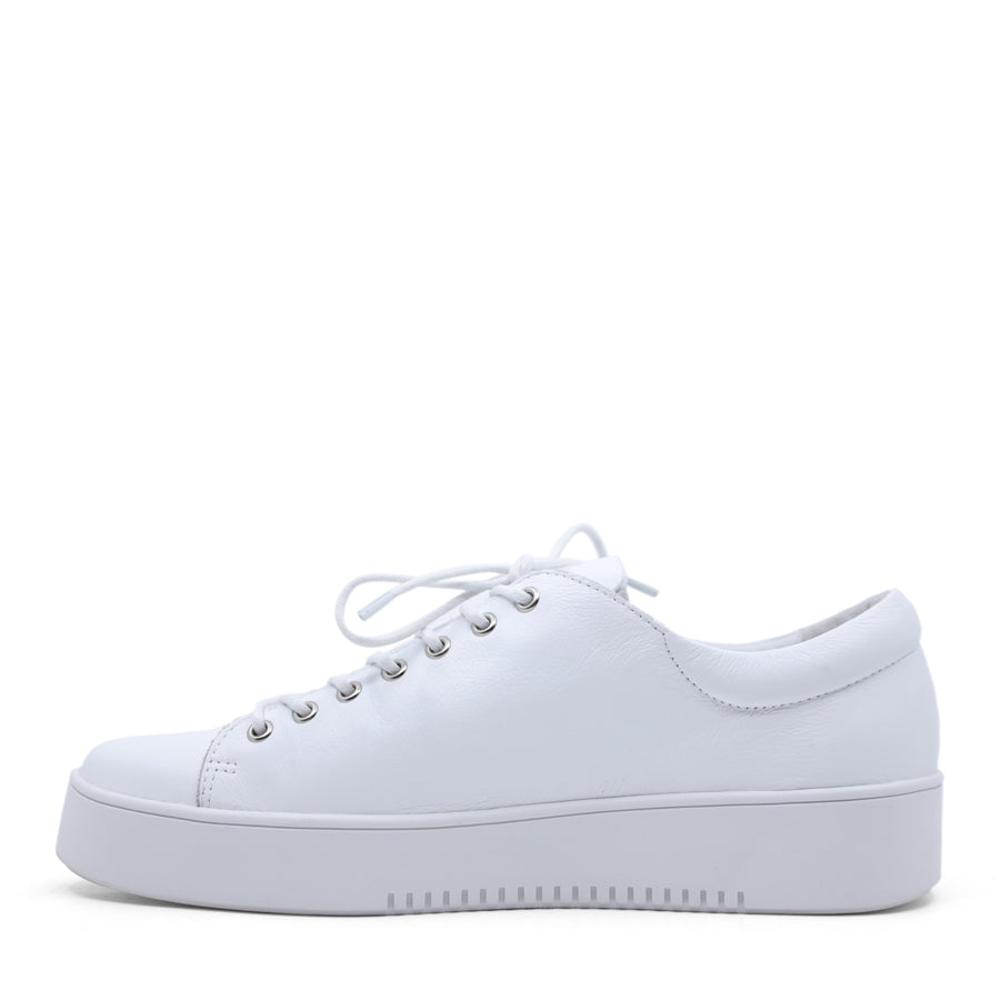WHITE UPPER WHITE PLATFORM SOLE LACE UP ZIP UP FLAT SNEAKER