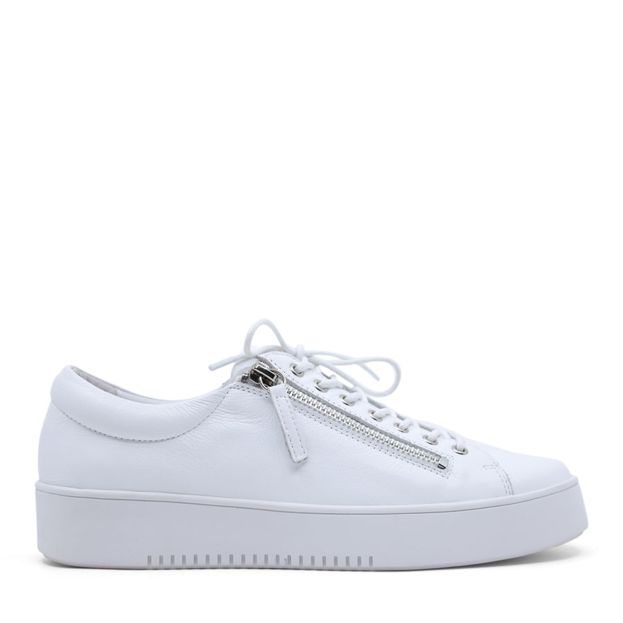 BLACK UPPER WHITE PLATFORM SOLE LACE UP ZIP UP FLAT SNEAKER