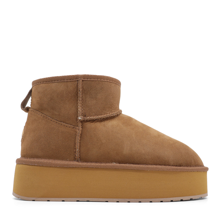 CHESTNUT TAN BROWN PLATFORM ANKLE BOOT SLIPPER