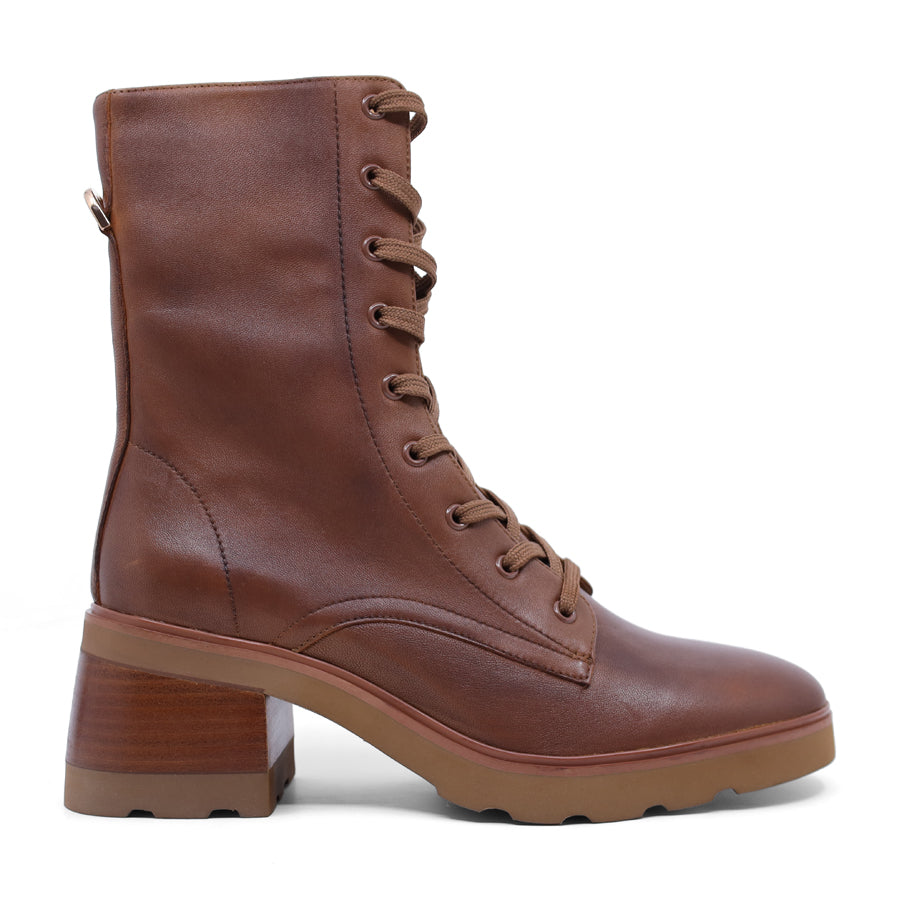 BRANDY BROWN LACE UP ZIP UP MID CALF ANKLE BOOT