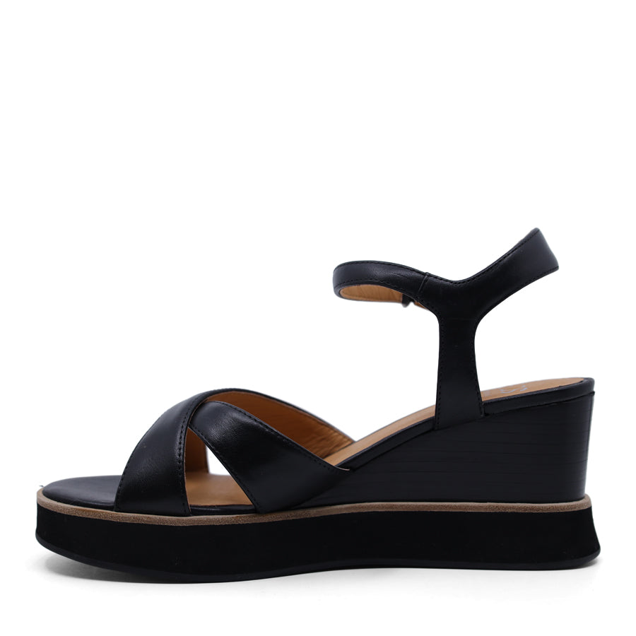 BLACK VELCRO ANKLE STRAP WEDGE HEEL SANDAL