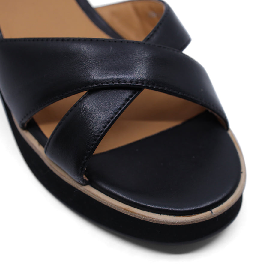 BLACK VELCRO ANKLE STRAP WEDGE HEEL SANDAL